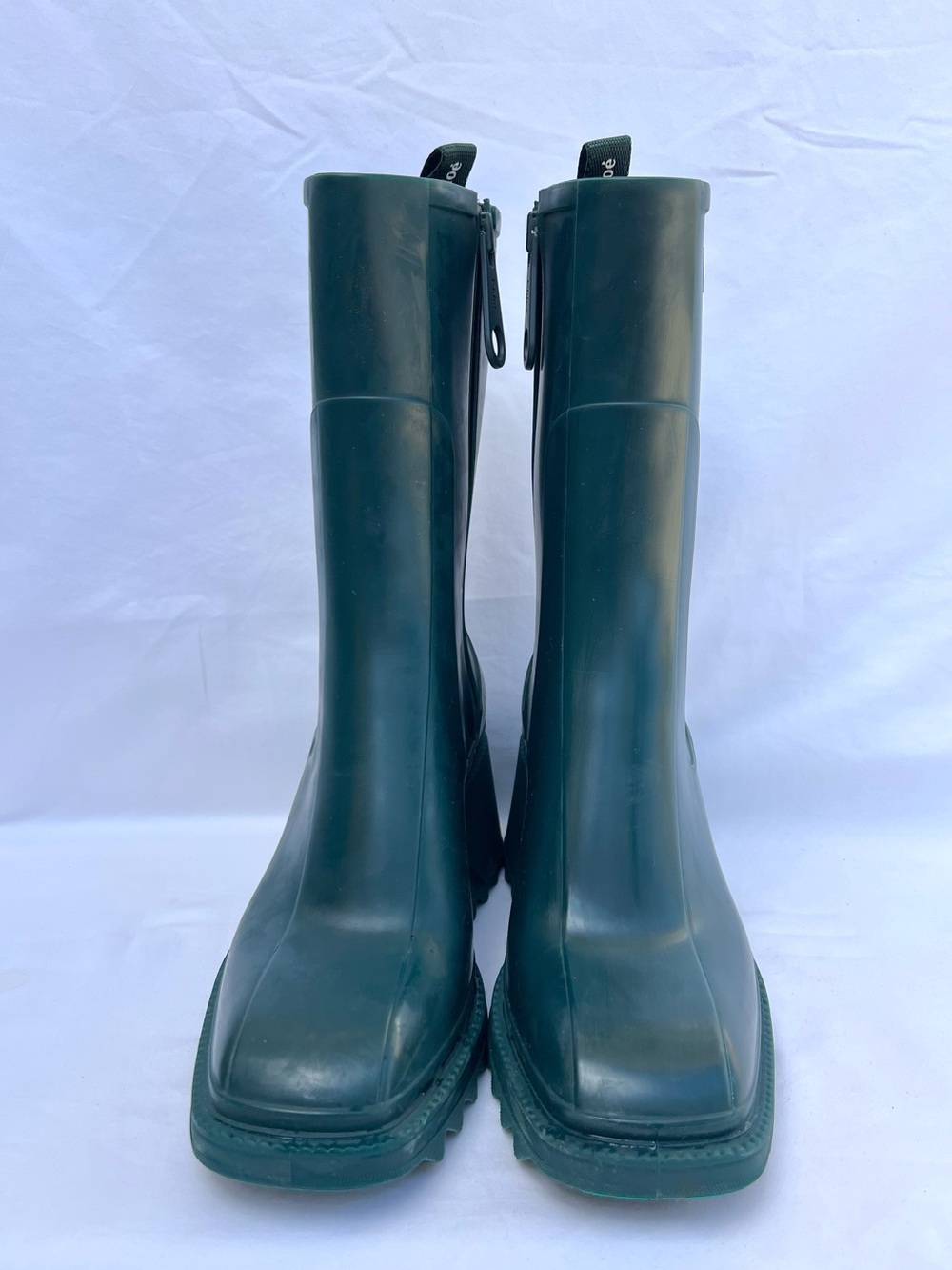 Chloe Betty Dark Emerald Green Rubber Heel Rain Boots Women’s Size 39 US 8 - Picture 3 of 15
